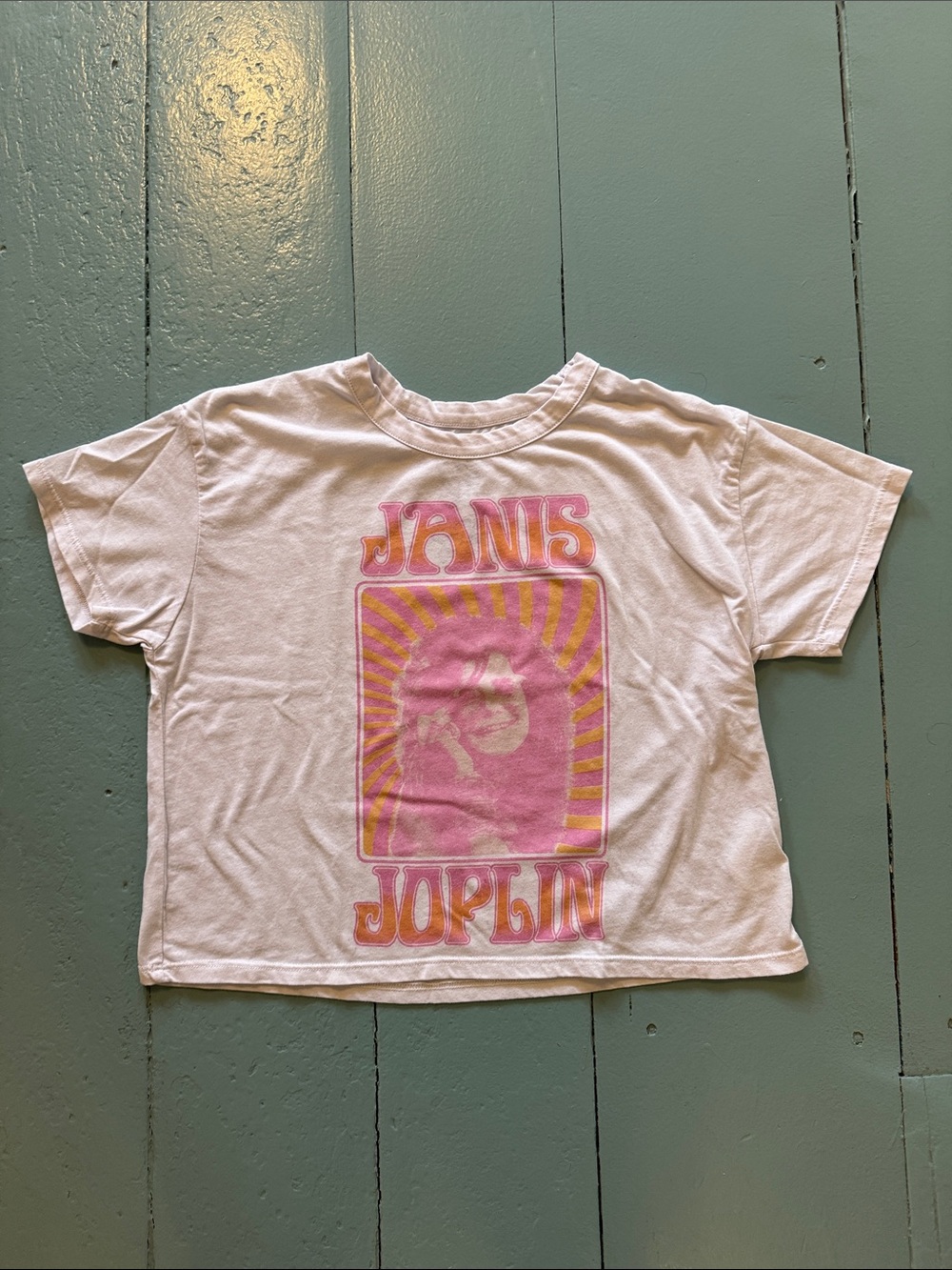 Chaser Graphic Tee with Pink & Yellow Print - Janis Joplin size 10